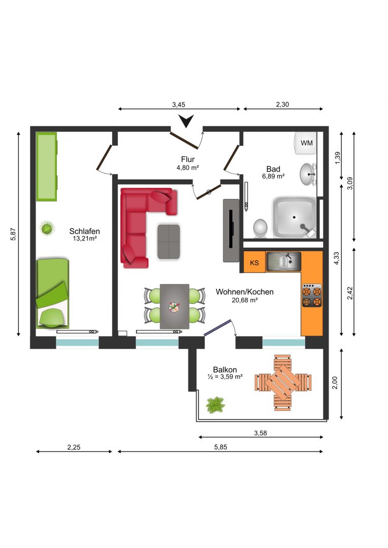 Anmietung nur mit WBS pMW – 2-Raum-Wohnung mit Balkon - Photo 4