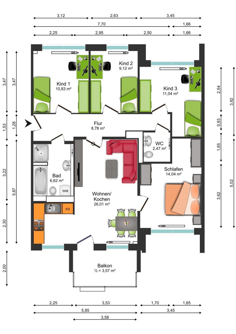 nur mit WBS pMW – kleine 5-Raum-Wohnung mit Balkon - Foto 4